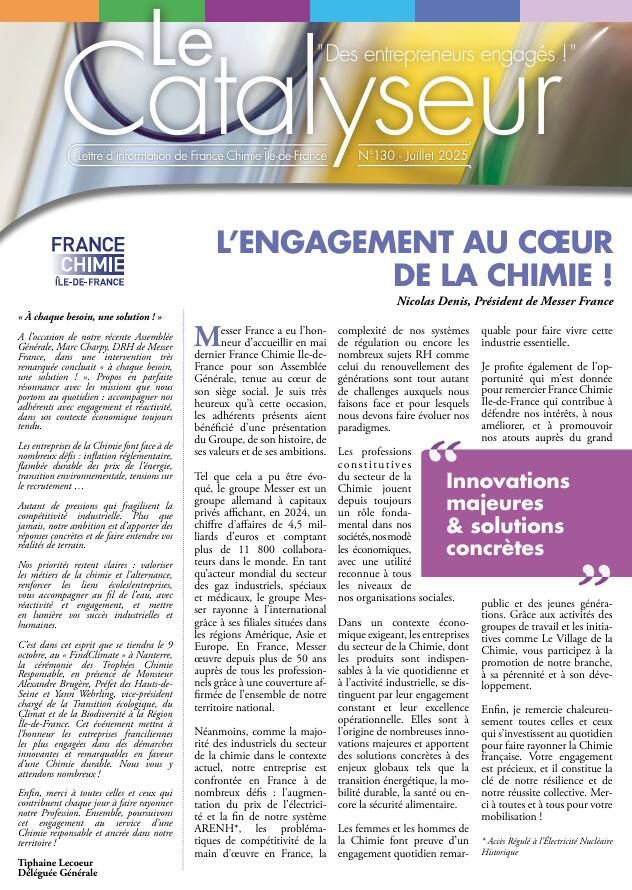 LE CATALYSEUR N° 130 – JUILLET 2025   ​AVANT-PREMIERE :  « L'engagement au cœur de la Chimie ! »